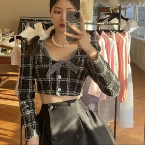 Kfashion/ Jfashion Seooocookie Bunny Checked Tweed Cropped Jacket size S